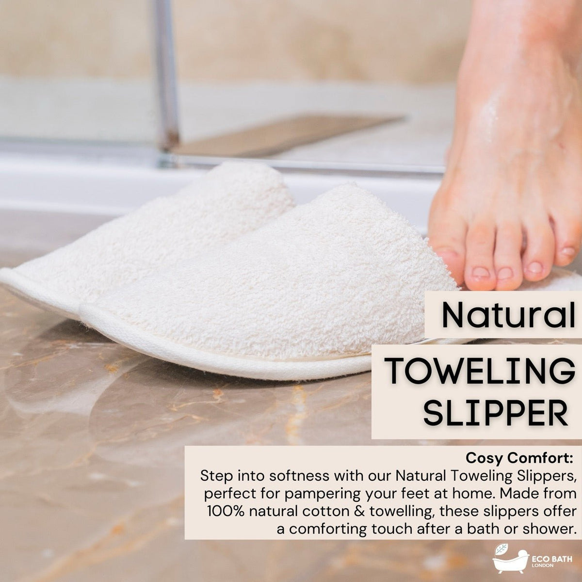 Organic Cotton Towelling Slippers - Soft, Machine Washable