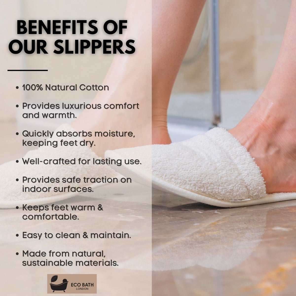 Organic Cotton Towelling Slippers - Soft, Machine Washable