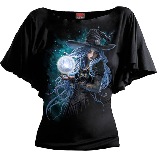 MYSTIC MOON - Boat Neck Bat Sleeve Top Black