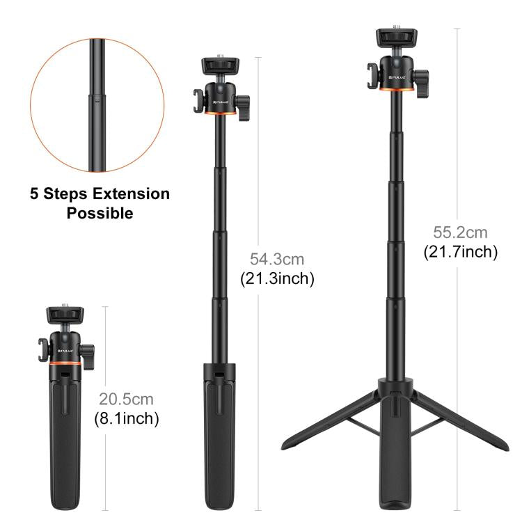 PULUZ Mini Phone Camera Extension Tripod Stand 360 Degree Ball Head Cold Shoe Selfie Stick, Phone Camera Tripod