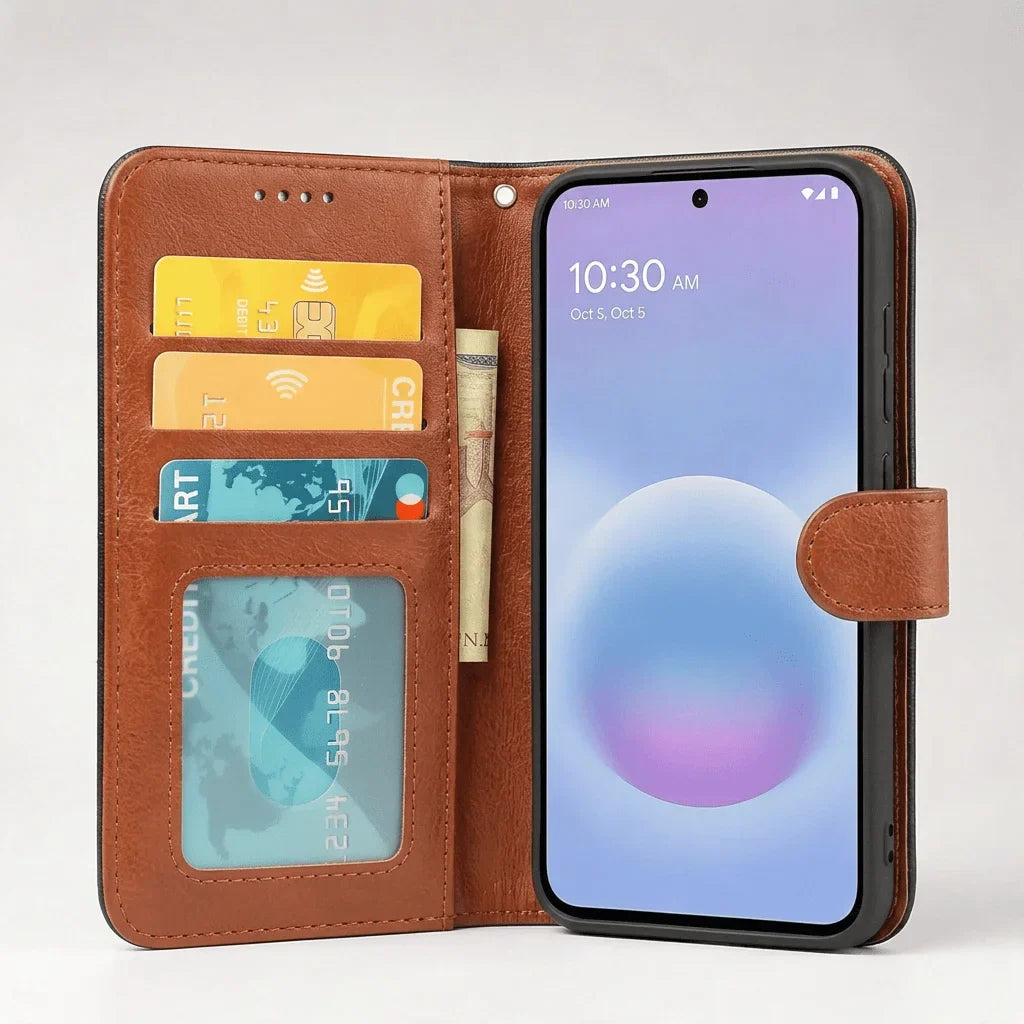 Custodia portafoglio in pelle Book Flip Case per Google Pixel 11 / 10 / 10 Pro con chiusura magnetica