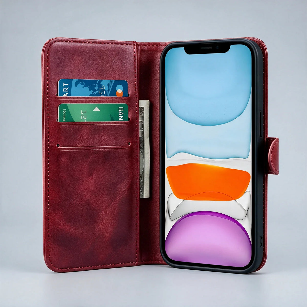 Custodia a libro portafoglio in pelle per iPhone 11