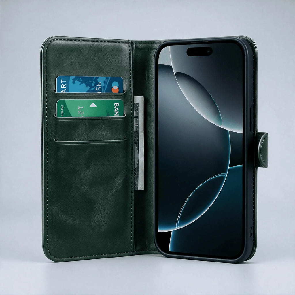 Custodia a libro con portafoglio in pelle per la serie iPhone 16