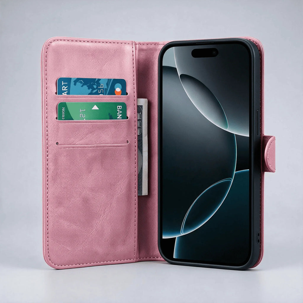 Custodia a libro con portafoglio in pelle per la serie iPhone 16