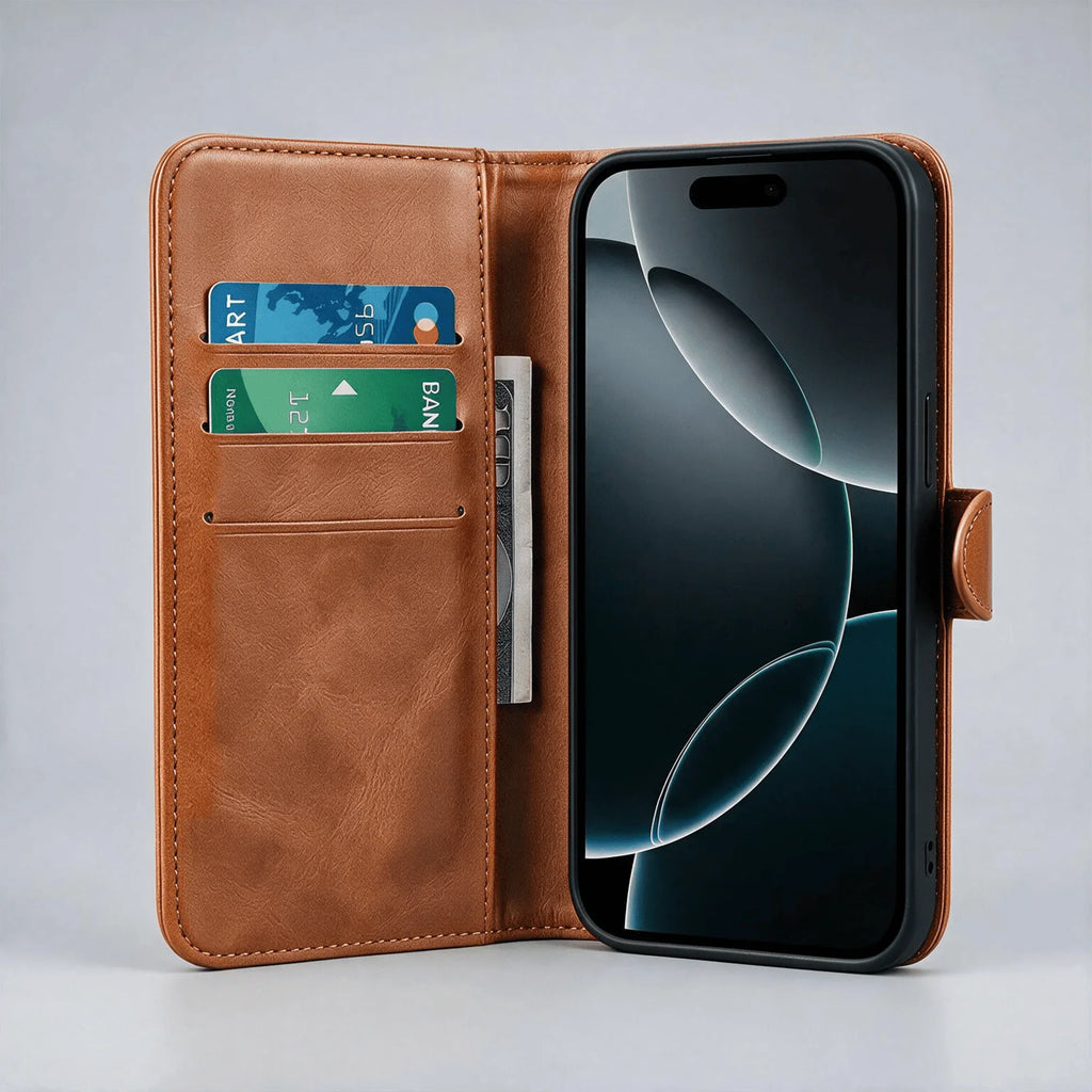 Custodia a libro con portafoglio in pelle per la serie iPhone 16