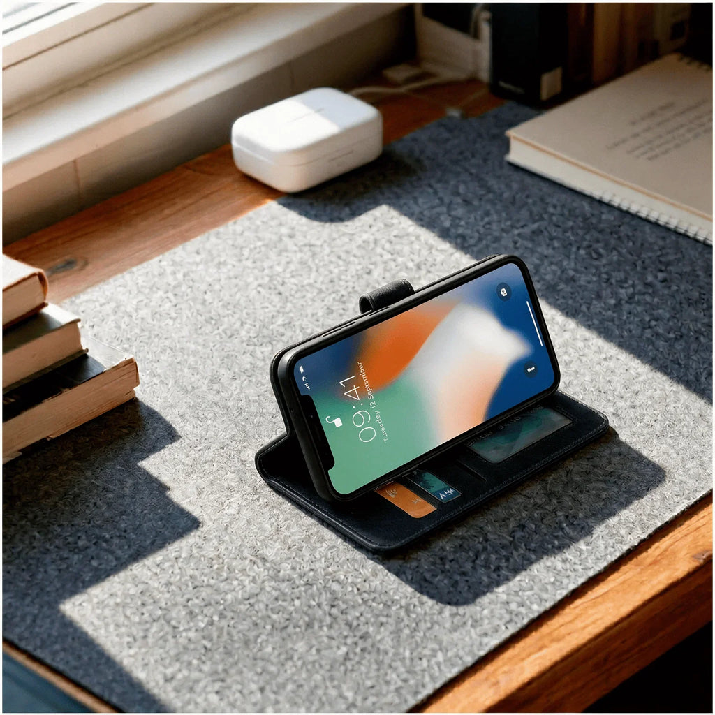 Custodia a libro con portafoglio in pelle per iPhone X / XS / XR / XS Max