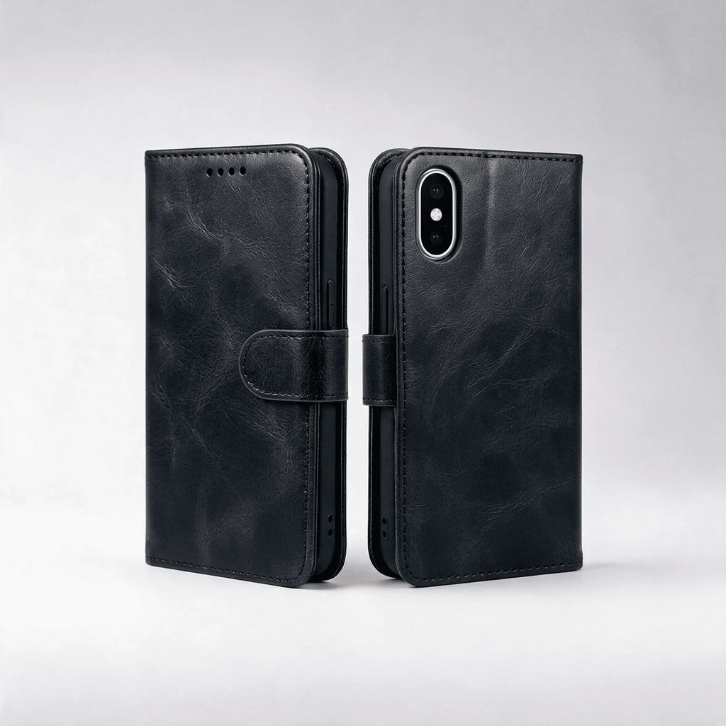 Custodia a libro con portafoglio in pelle per iPhone X / XS / XR / XS Max