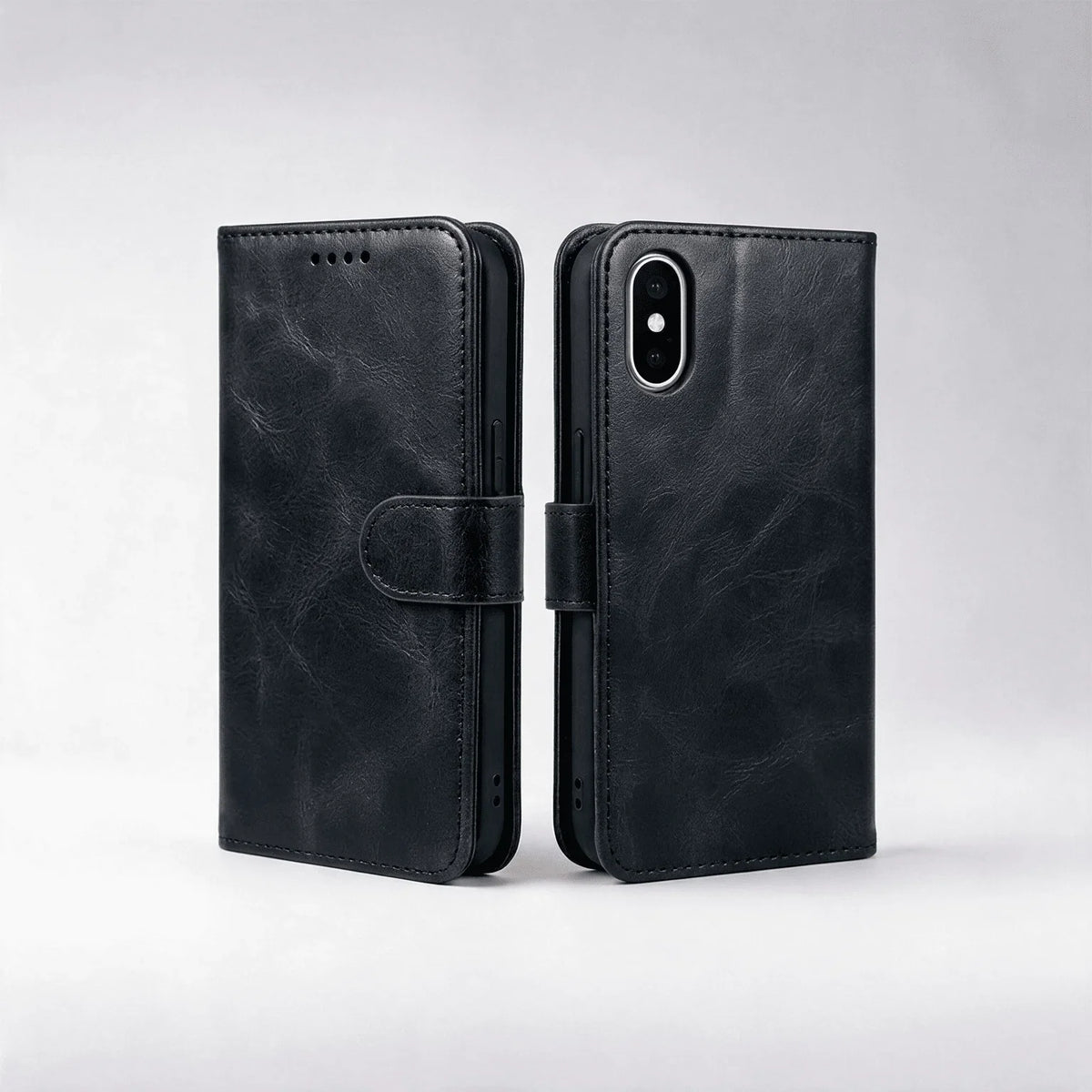 Custodia a libro con portafoglio in pelle per iPhone X / XS / XR / XS Max