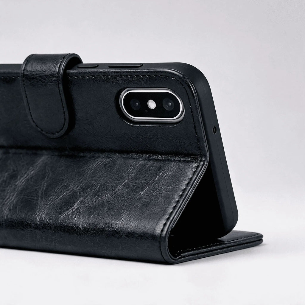 Custodia a libro con portafoglio in pelle per iPhone X / XS / XR / XS Max