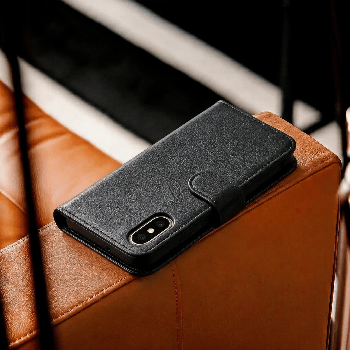Custodia a libro con portafoglio in pelle per iPhone X / XS / XR / XS Max