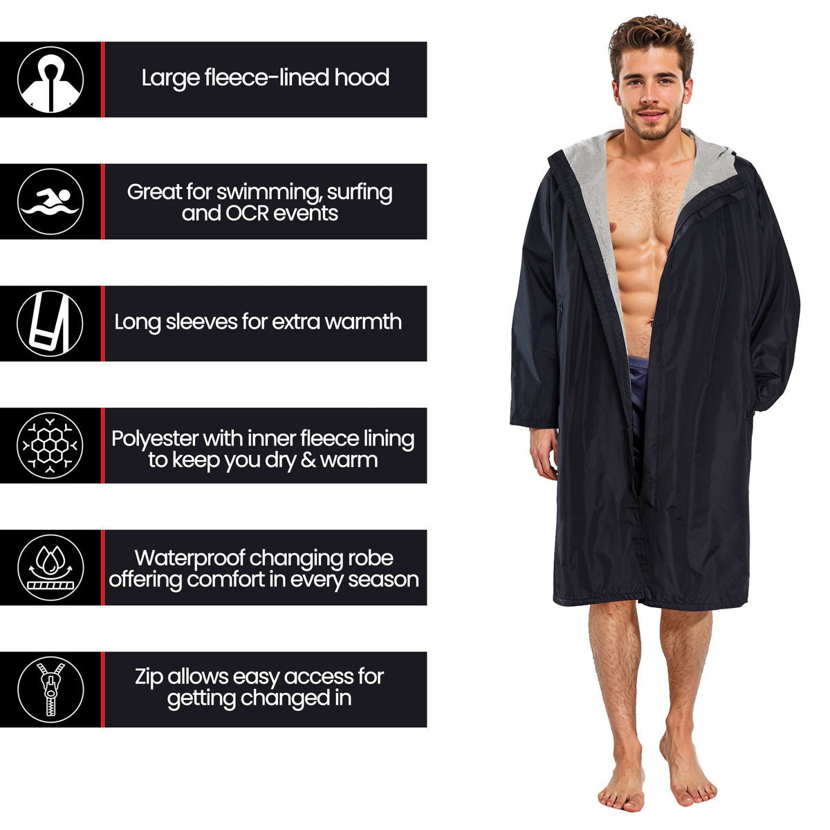 Heatwave Thermalwear Unisex Waterproof Windproof Changing Robe Hooded Fleece Lined Outdoor Coat